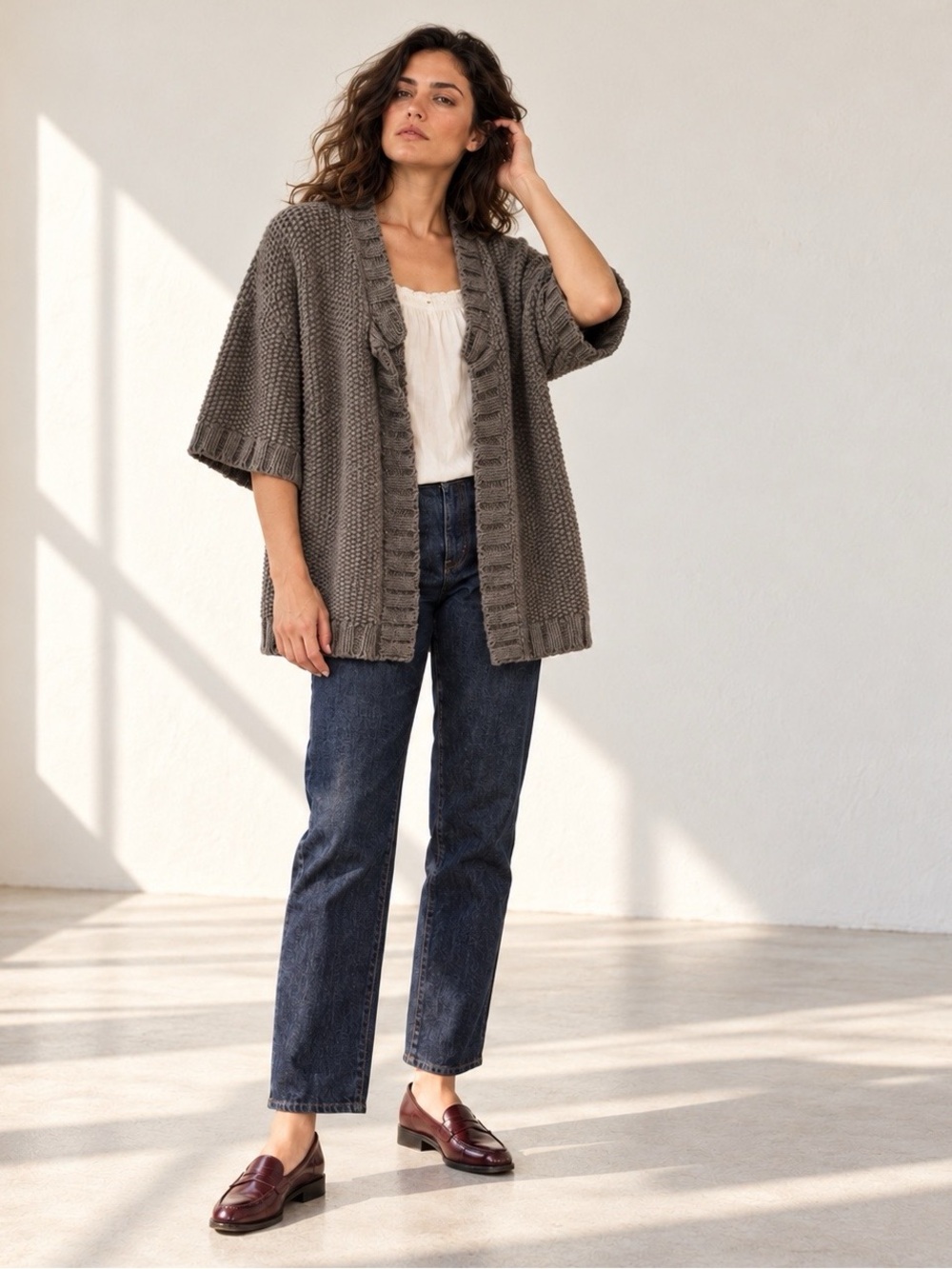 Saint James Wool Alpaca Dolman Cardigan Taupe Made in France